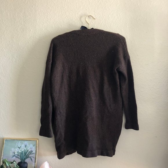 H&M long fleecy dark brown open-front cardigan - Picture 1 of 3